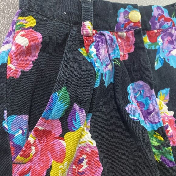 Vintage TANGIBLES Skirt Denim Floral Pleated Midi 1990s Womens 7 8 Black Bright - Picture 9 of 12